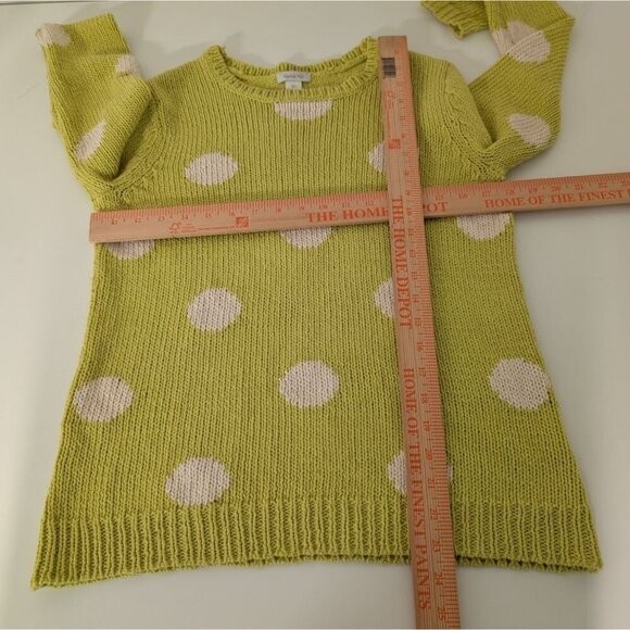 Garnet Hill Polka Dot Sweater Womens Size Small Chartreuse Yellow Knit Cotton - Picture 8 of 10